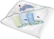 Spasilk 100% Cotton Hooded Terry Bath Towel with 4 Washcloths, Blue