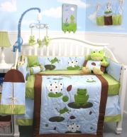 SoHo Froggies Party Baby Crib Nursery Bedding Set 13 pcs included Diaper Bag with Changing Pad & Bottle Case