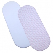 Pack of 2 Fitted Cotton Moses Basket Sheets - 1 White, 1 Pink/aqua check