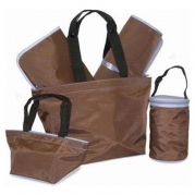 Kalencom 5 Piece Tote Diaper Bag Set in Chocolate Brown / Light Blue
