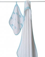 aden + anais Muslin Hooded Towel & Washcloth Set, Hide & Sea