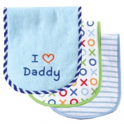 Luvable Friends 3 Count I Love Mommy and Daddy Baby Burp Cloths, Blue Daddy