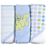 Spasilk 3 Count Soft Terry Hooded Towel Set, Blue Dino