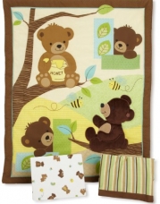 Bedtime Originals Honey Bear 3 Piece Crib Bedding Set, Brown/Green