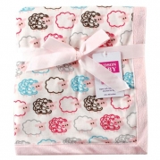 Hudson Baby Sheep Printed Blanket with Plush Backing, Pink