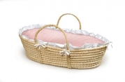 Badger Basket Company Natural Baby Moses Basket - Pink Gingham Bedding