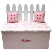 Picket Fence Toy Box Bench - Color:Pink Toile