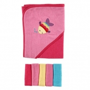 Luvable Friends Hooded Towel with 5 Washcloths, Pink