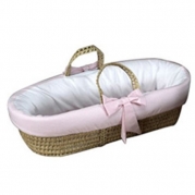 Baby Doll Bedding Gingham Trim Moses Basket, Pink