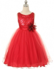 Absolutely Beautiful Sequined Bodice with Double Tulle Skirt Party flower Girl Dress-KD305-Red-8