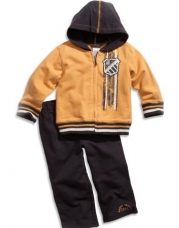 GUESS Kids Baby Boy Zip-Front Hoodie and Pants Active Set (12-24m), GOLD (18M)