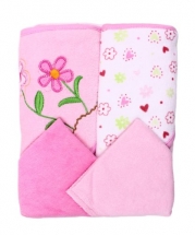 Spasilk Hooded Terry Bath Towel with Washcloths, Pink Flower, 2-Count