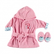 Luvable Friends Color Bath Robe with Slippers - Woven Terry in Pink