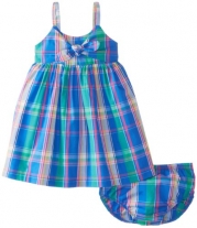 Nautica Baby-Girls Infant Woven Plaid Bow Dress, Reef Blue, 18 Months
