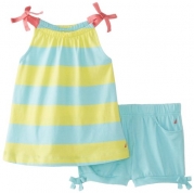 Nautica Baby-Girls Infant Rugby Stripe Trapeze Top and Bubble Short Set, Aqua Blue, 24 Months