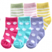 6pk Fun Stripe and dot Combo Socks, Pink, 18-36 months