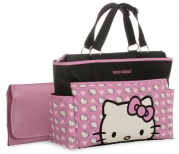 Hello Kitty Allover Print Applique Tote Diaper Bag, Pink/Black/White