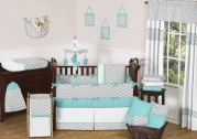 Gray and Turquoise Chevron Zig Zag Baby Bedding - 9 pc Crib Set by Sweet Jojo Designs