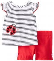 Kids Headquarters Baby-Girls Infant Black and White Top with Shorts Lady Bug, Red, 18 Months