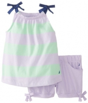 Nautica Baby-Girls Infant Rugby Stripe Trapeze Top and Bubble Short Set, Lavender, 18 Months