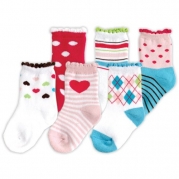 Luvable Friends 6-Pack Bright Colored Socks, Pink Hearts, 6-18 months