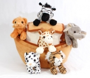 Plush Noah's Ark with Animals - Six (6) Stuffed Animals (Lion, Zebra, Tiger, Giraffe, Elephant, and White Tiger) in Play Ark Carrying Case
