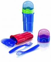 Nuby 9 Piece Fork and Spoon Travel Set, Colors May Vary