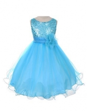 Sequin Bodice Tulle Special Occasion Holiday Flower Girl Dress - Aqua 7-8
