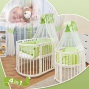 ComfortBaby © 4 in 1 - Baby / Child / Junior Bed - Made of Natural Solid Beechwood- used as a crib, playpen, bed, including Sky, covers, blankets, mattresses, bumper and many more.