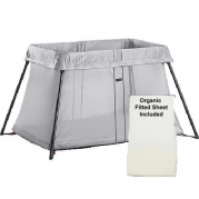 Baby Bjorn - Travel Crib Light With Organic Fitted Sheet Kit - Silver Mesh