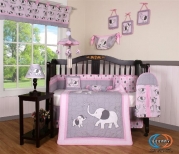 Boutique Pink Gray Elephant 13pcs Crib Bedding Sets