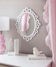 White Wood Lace Wall Mirror For Girls Room Decorations