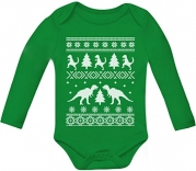 TeeStars - Ugly Christmas Sweater Trex Baby Long Sleeve Onesie 9 - 12 months Green