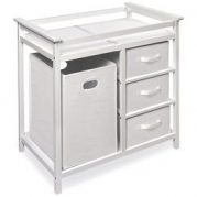 Modern Changing Table with 3 Baskets and Hamper - Color: White