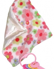 Stephan Baby Satin-Backed Flannel-Soft Fleece Security Blankie and Key Rattle Gift Set, Swirly Flower