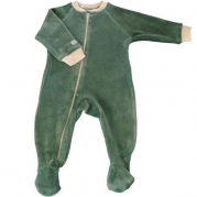 Organic Cotton Velour Footie - Made in the USA (S: 3-6 mo, 11- 16 lbs. 23-26, footie size 21, Green with Natural Trim)