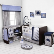 Elephants Blue/Grey 10 pc crib set including Bumper Pad