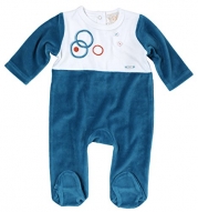 Perlee Baby Boys Newborn Cotton Velour Romper Stretchie Footed Coverall Footie - Blue (6 Months)