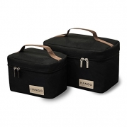 Lunch Bag Hango - Set of Two Sizes (Small and Large) - Black Deluxe Insulated Bags for Adults and Children with a Beautiful Cotton Gift Bag - Durable Product for Women and Men - Premium Design with Totes - Perfect Cooler Reusable Lunch Box to Carry Your F