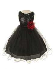 Absolutely Beautiful Sequined Bodice with Double Tulle Skirt Party flower Girl Dress-KD305-Black-8