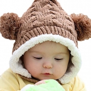 Baby Infant Girls Boys Winter Knit Warm Crochet Rib Pom Pom Hat Cap Hood Brown