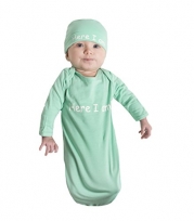 Baby Be Mine Newborn Gown and Hat Set (Newborn 0-3 Months, Mint Green Here I Am)