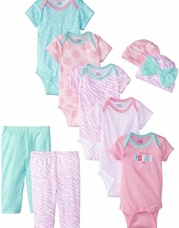 Gerber Baby-Girls Newborn Mommy Loves Me 9 Piece Bodysuits Pants and Caps Set, Pink, 0-3 Months