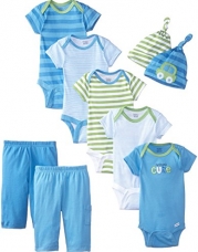 Gerber Baby-Boys Newborn Seriously Cute 9 Piece Bodysuits Pants and Caps Set, Blue, 0-3 Months