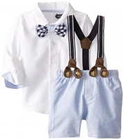 Mud Pie Baby-Boys Infant Suspender Short Set, Chambray, 12-18 Months