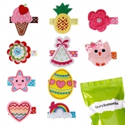 Bundle Monster 10 pc Baby Girls Multicolor Embroidered Design Soft Fabric Hair Clip Accessories - Set 1: Perfect Princess