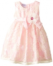 Blueberi Boulevard Baby Girls' Sleeveless 2 Tone Lace Flower Waist Dress, Pink, 12 Months