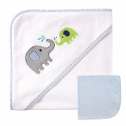 Luvable Friends Hooded Towel and Washcloth, Blue Elephant