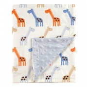Hudson Baby Printed Mink Blanket with Dotted Backing, Blue Giraffe