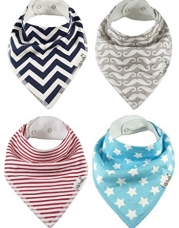 Baby Bandana Bibs by ZELDA MATILDA Extra Long Absorbent Adjustable Bib Made of Organic Cotton and Fleece, for Teething Drool and Feeding - A Must Buy To Keep Baby's Clothes and Neck Dry (4 Pack)